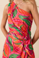 Shining Brighter Orange Multi Floral Print One Shoulder Maxi Dress