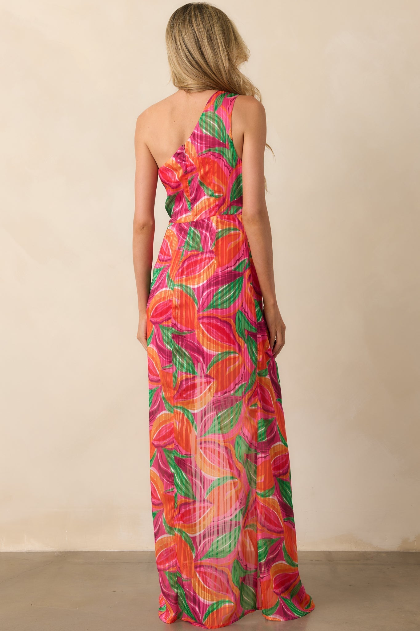 Shining Brighter Orange Multi Floral Print One Shoulder Maxi Dress