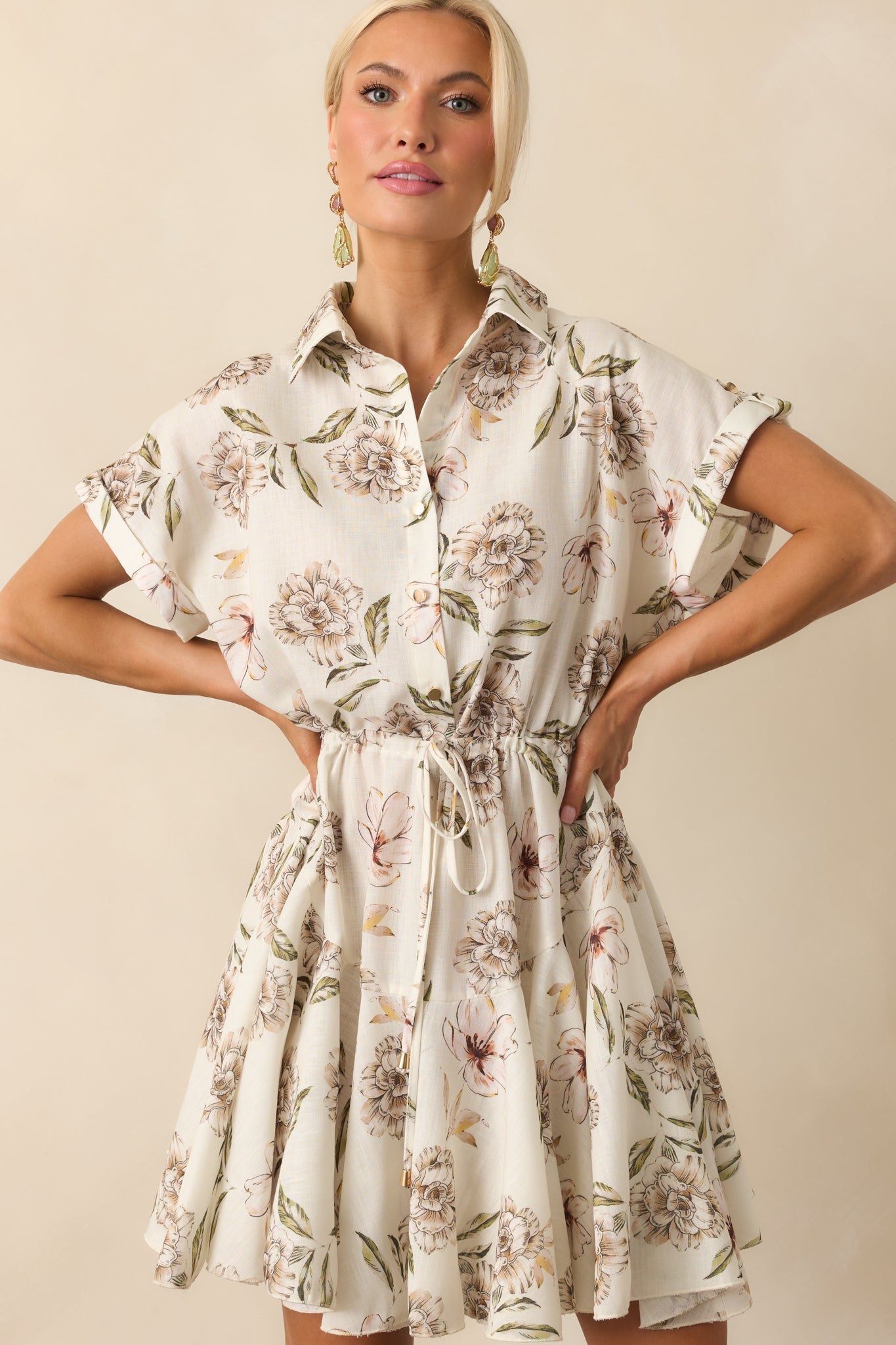 Always In High Spirits Ivory Multi Floral Print Mini Shirt Dress