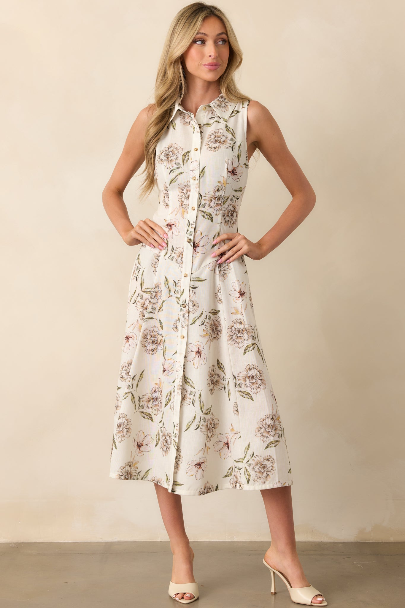 A Little Grace Goes A Long Way Ivory Multi Floral Print Midi Dress