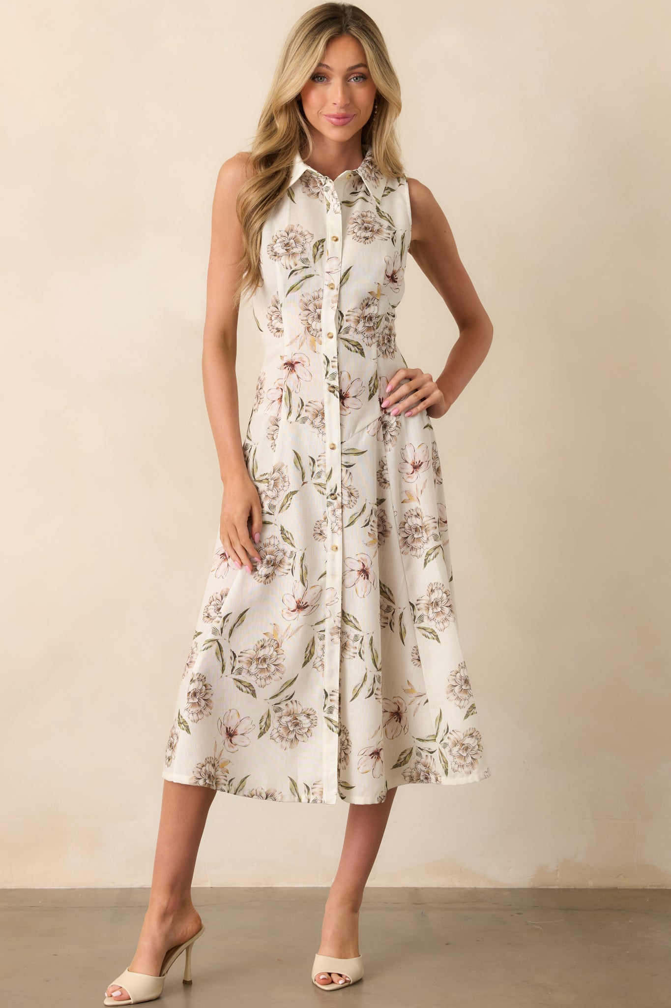 A Little Grace Goes A Long Way Ivory Multi Floral Print Midi Dress