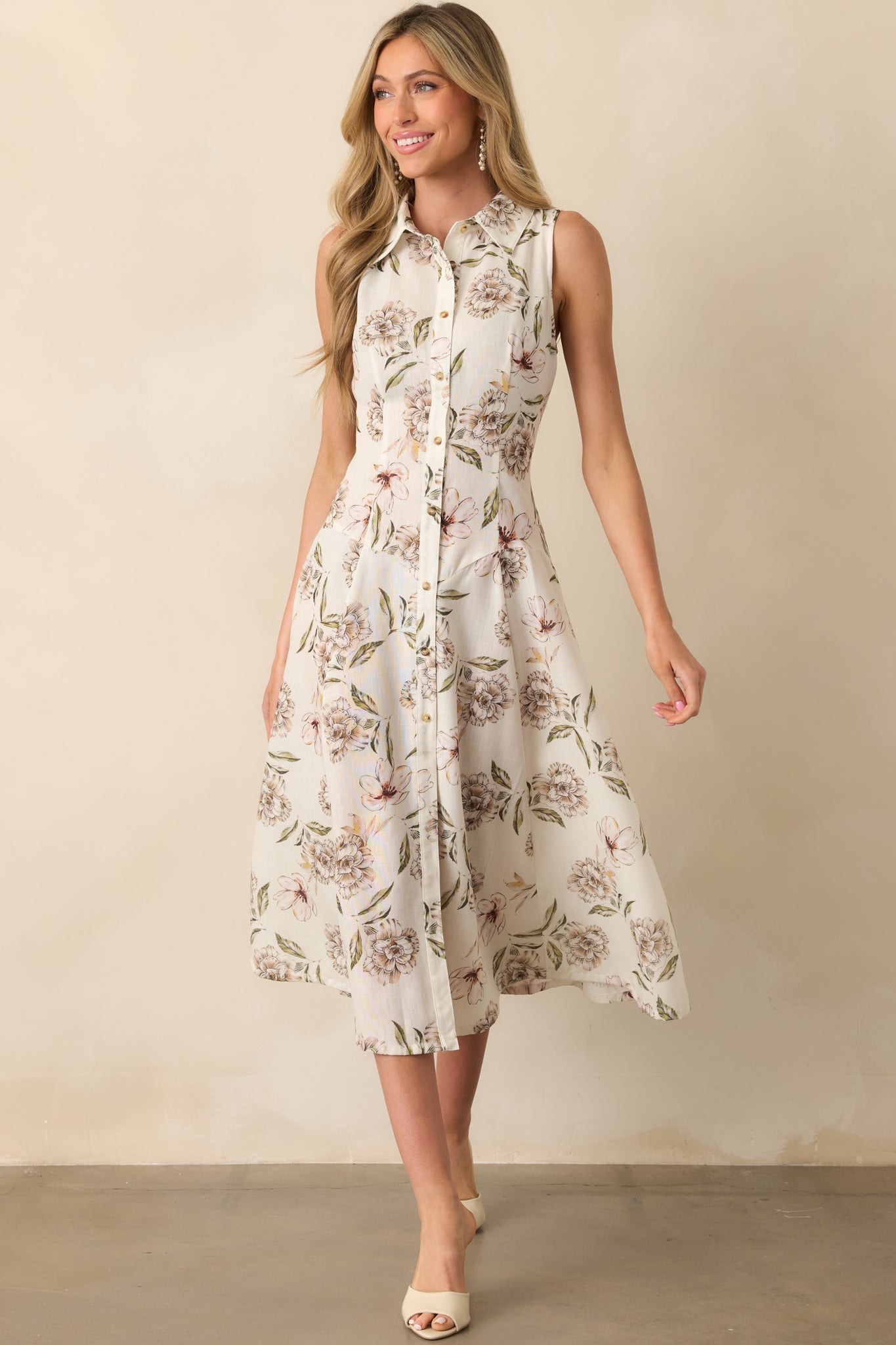 A Little Grace Goes A Long Way Ivory Multi Floral Print Midi Dress