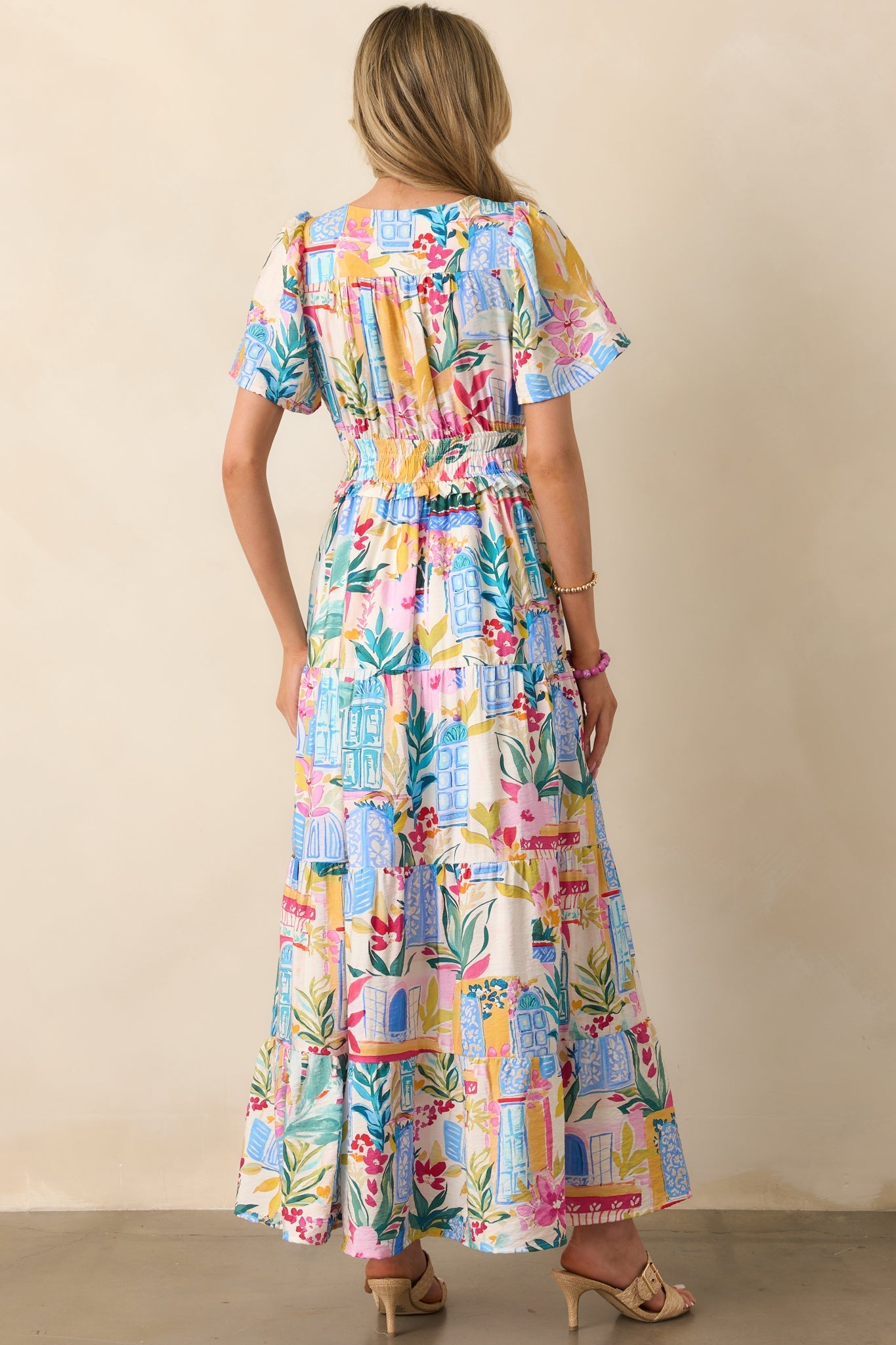 Visiting My Happy Place Blue Watercolor Print Rayon Maxi Dress