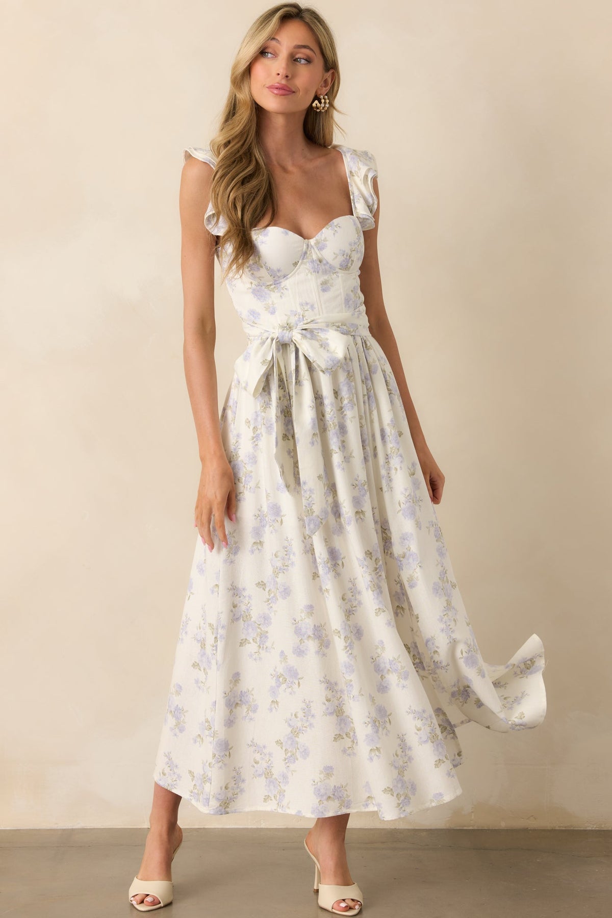 Aimee Lavender Floral Print Linen Blend Bustier Maxi Dress