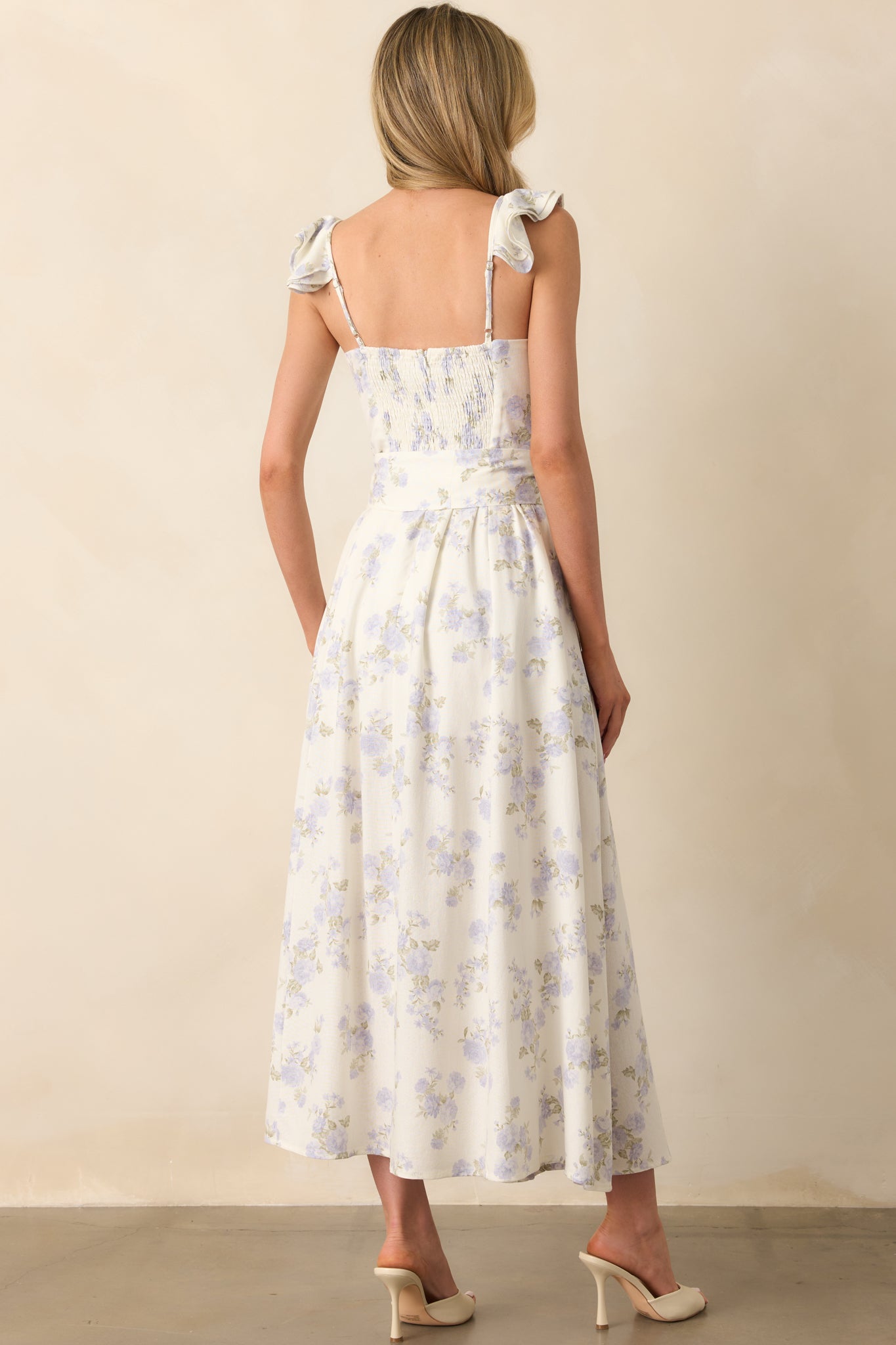 Aimee Lavender Floral Print Linen Blend Bustier Maxi Dress