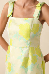 Making An Entrance Yellow Green Floral Print Jacquard Midi Dress