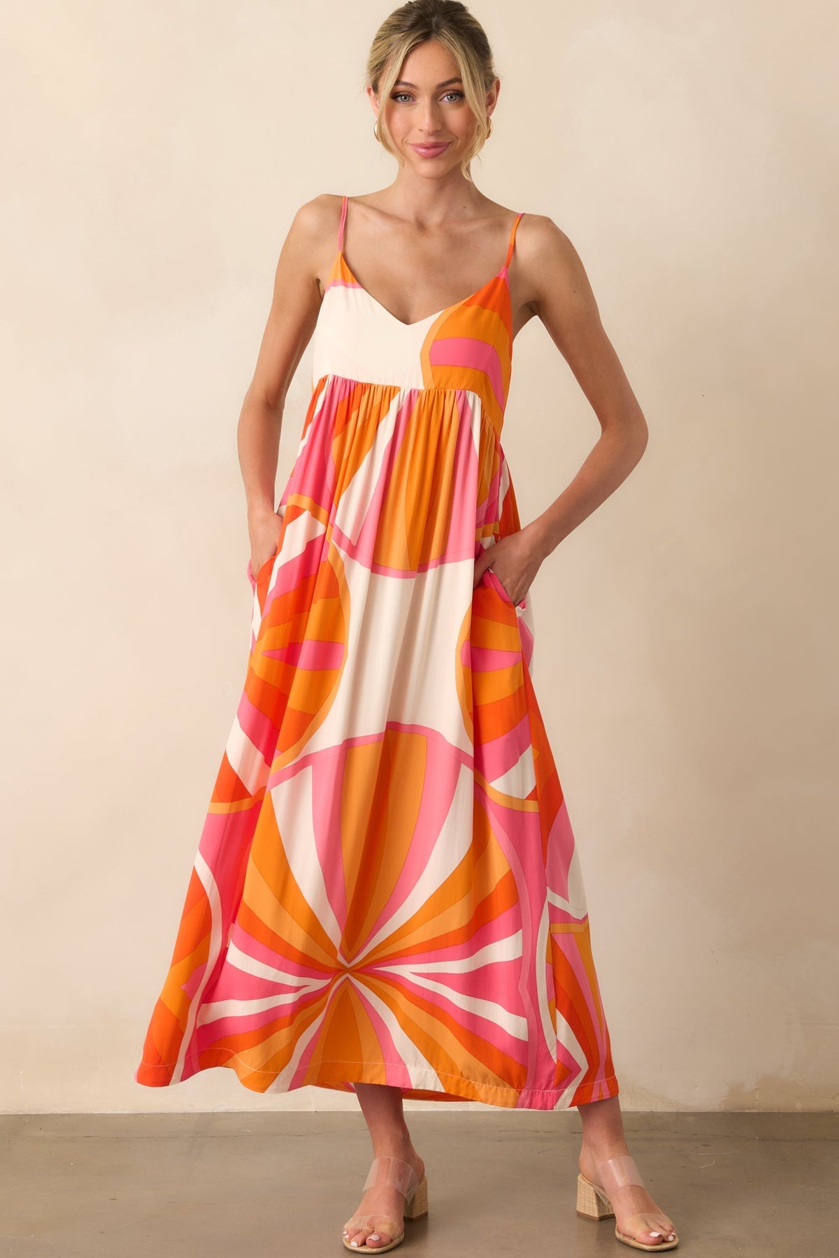 Everything Is In Place Orange Abstract Print Rayon Maxi Dress