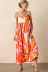 Everything Is In Place Orange Abstract Print Rayon Maxi Dress