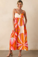 Everything Is In Place Orange Abstract Print Rayon Maxi Dress