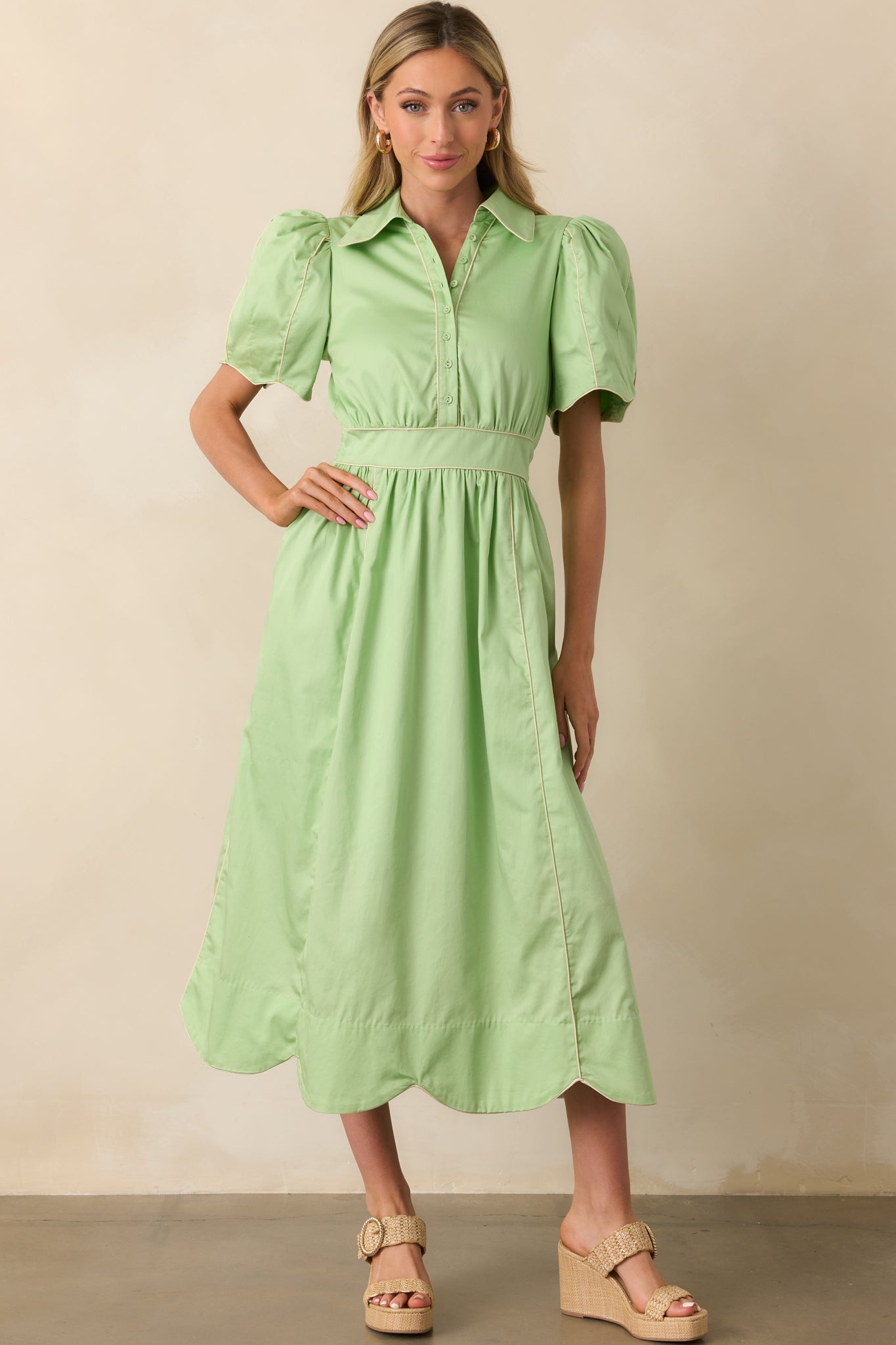 What Means The Most Light Green Cotton Maxi Shirt Dress