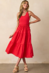 Always The Right Time Red Cotton Sleeveless Midi Dress