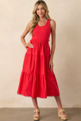 Always The Right Time Red Cotton Sleeveless Midi Dress