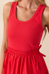 Always The Right Time Red Cotton Sleeveless Midi Dress