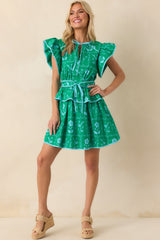 Still On my Mind Kelly Green Floral Print Cotton Mini Dress