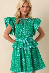 Still On my Mind Kelly Green Floral Print Cotton Mini Dress