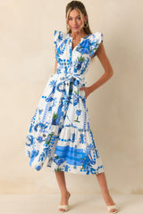 You're Glowing Blue Tropical Print Cotton Button Front Maxi Dress