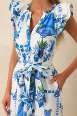 You're Glowing Blue Tropical Print Cotton Button Front Maxi Dress