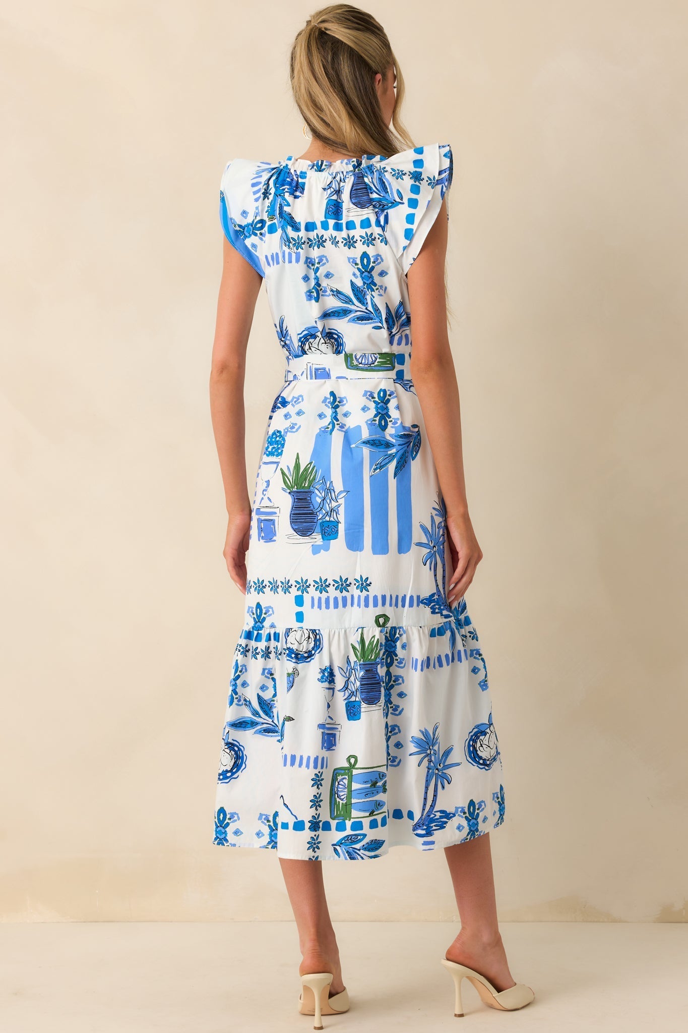 You're Glowing Blue Tropical Print Cotton Button Front Maxi Dress