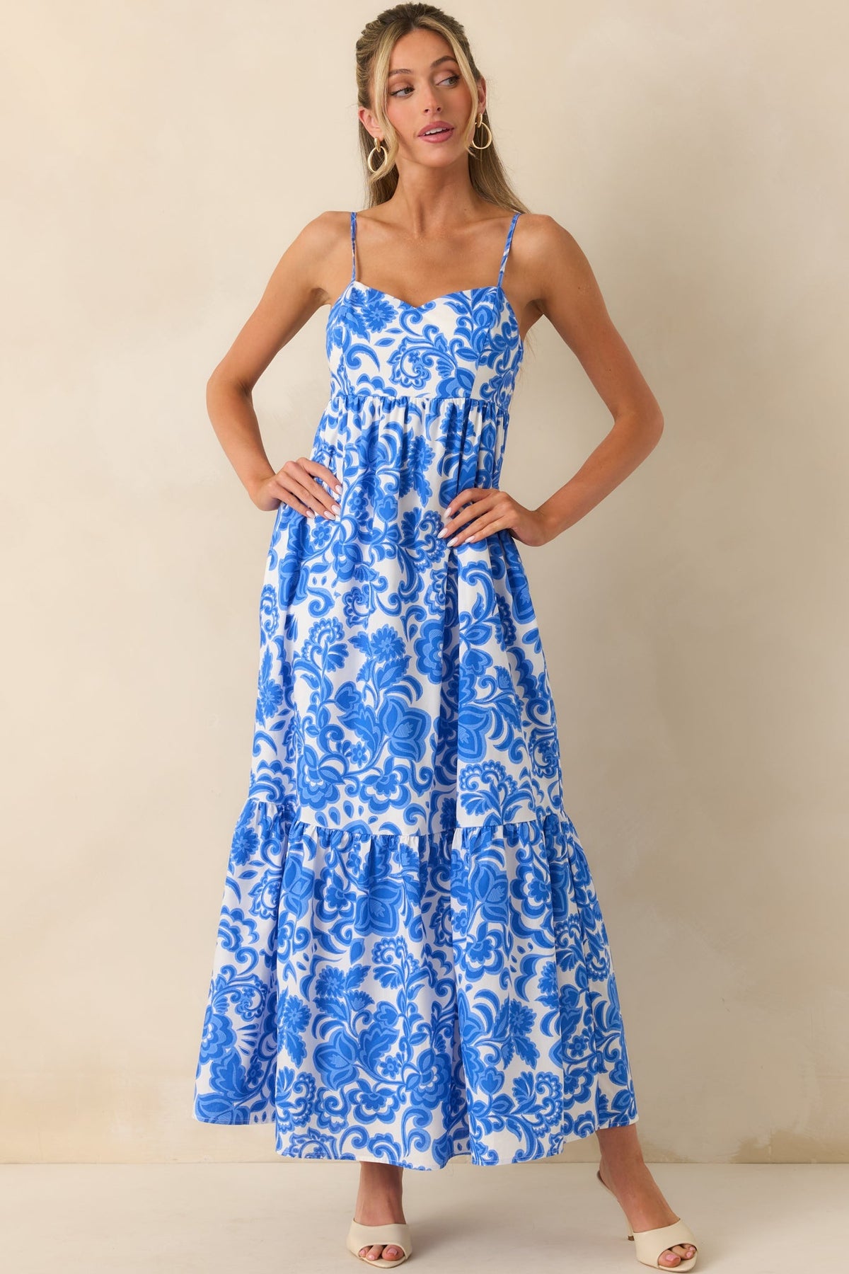 Onto Better Things Blue Floral Print Cotton Maxi Dress