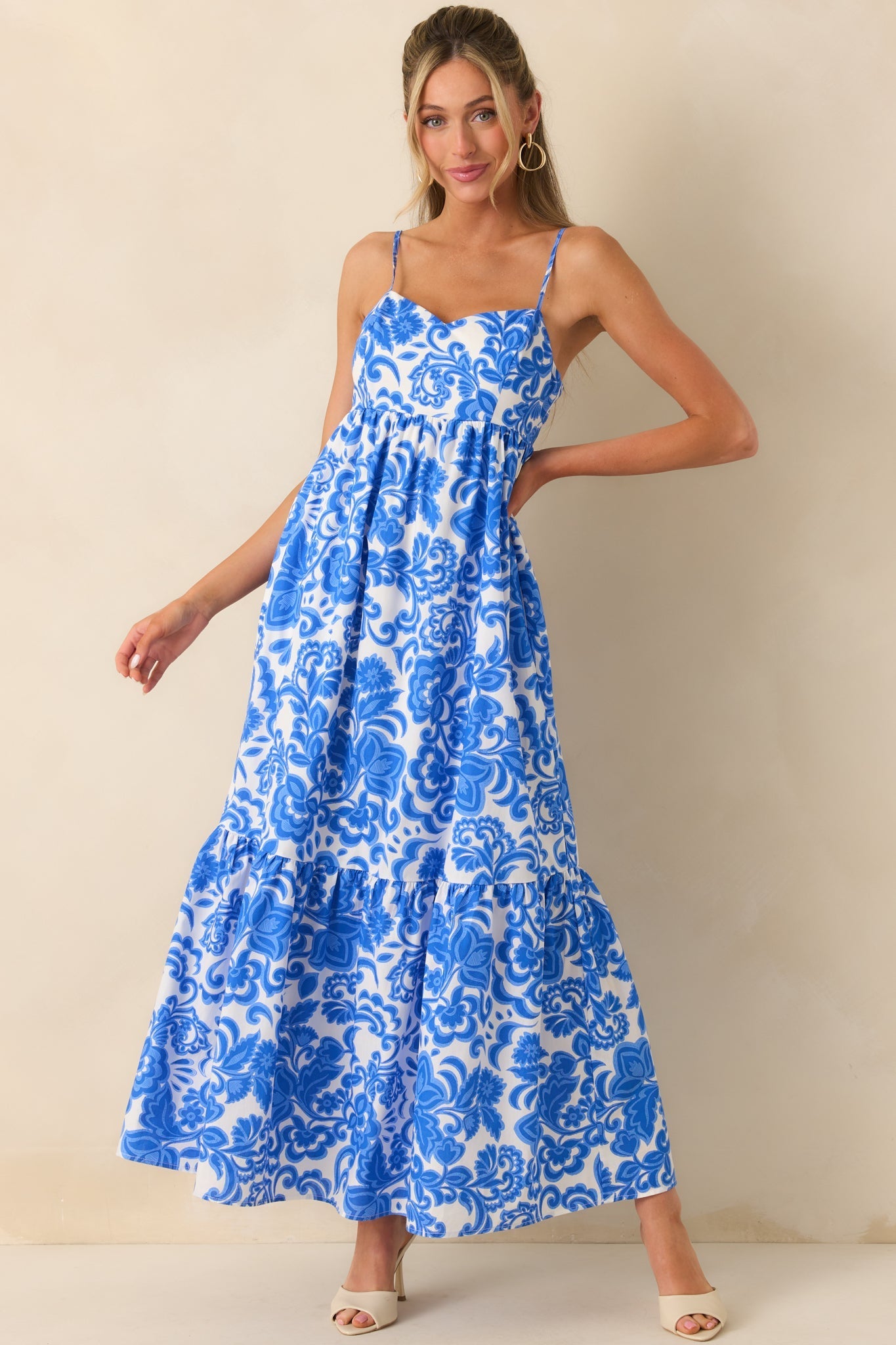 Onto Better Things Blue Floral Print Cotton Maxi Dress