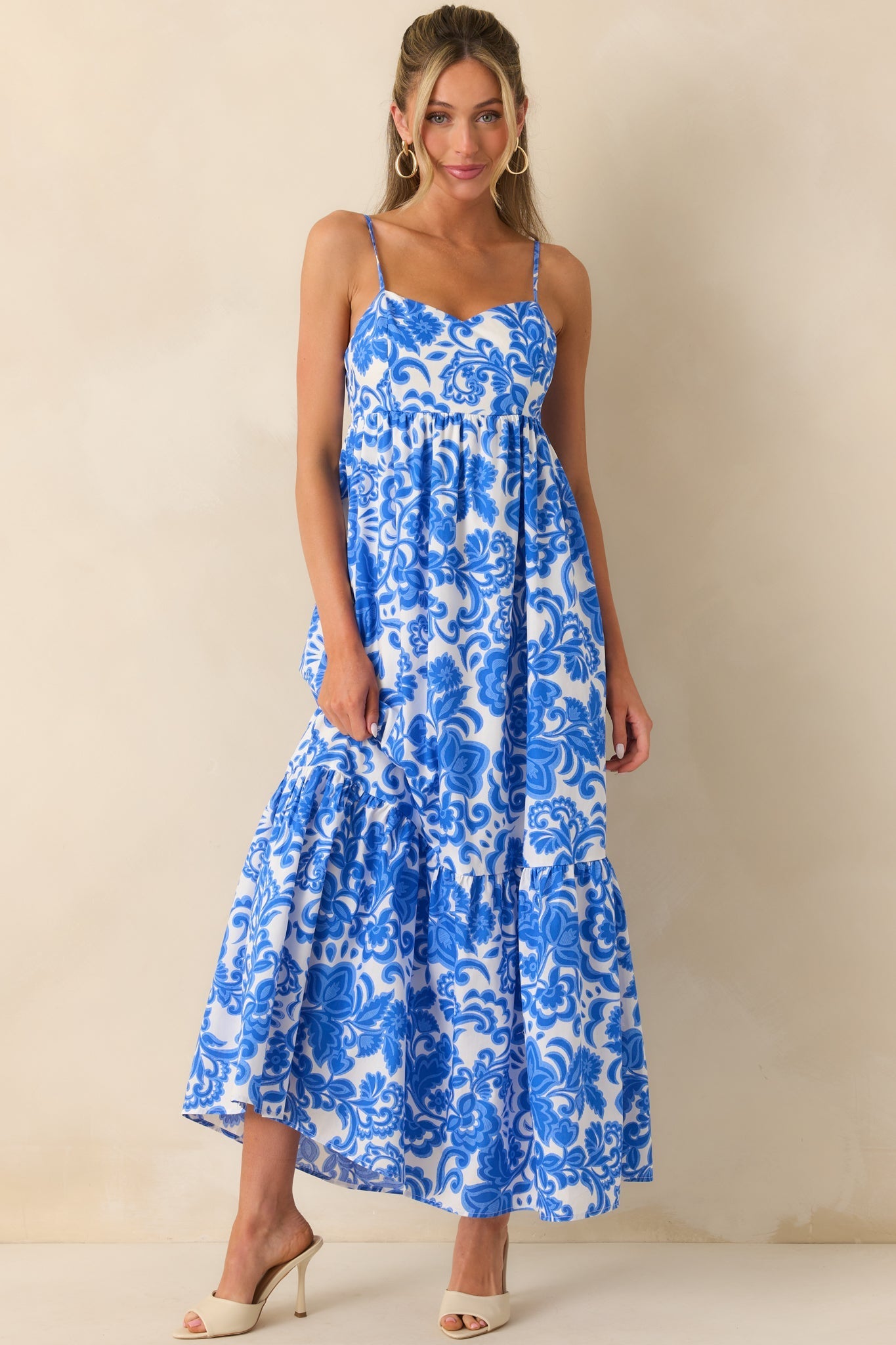 Onto Better Things Blue Floral Print Cotton Maxi Dress