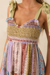 Sweeter Somehow Lavender Floral Print Patchwork Embroidered Maxi Dress