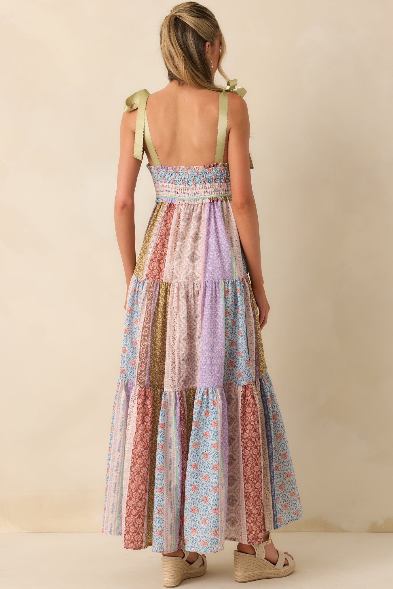 Sweeter Somehow Lavender Floral Print Patchwork Embroidered Maxi Dress