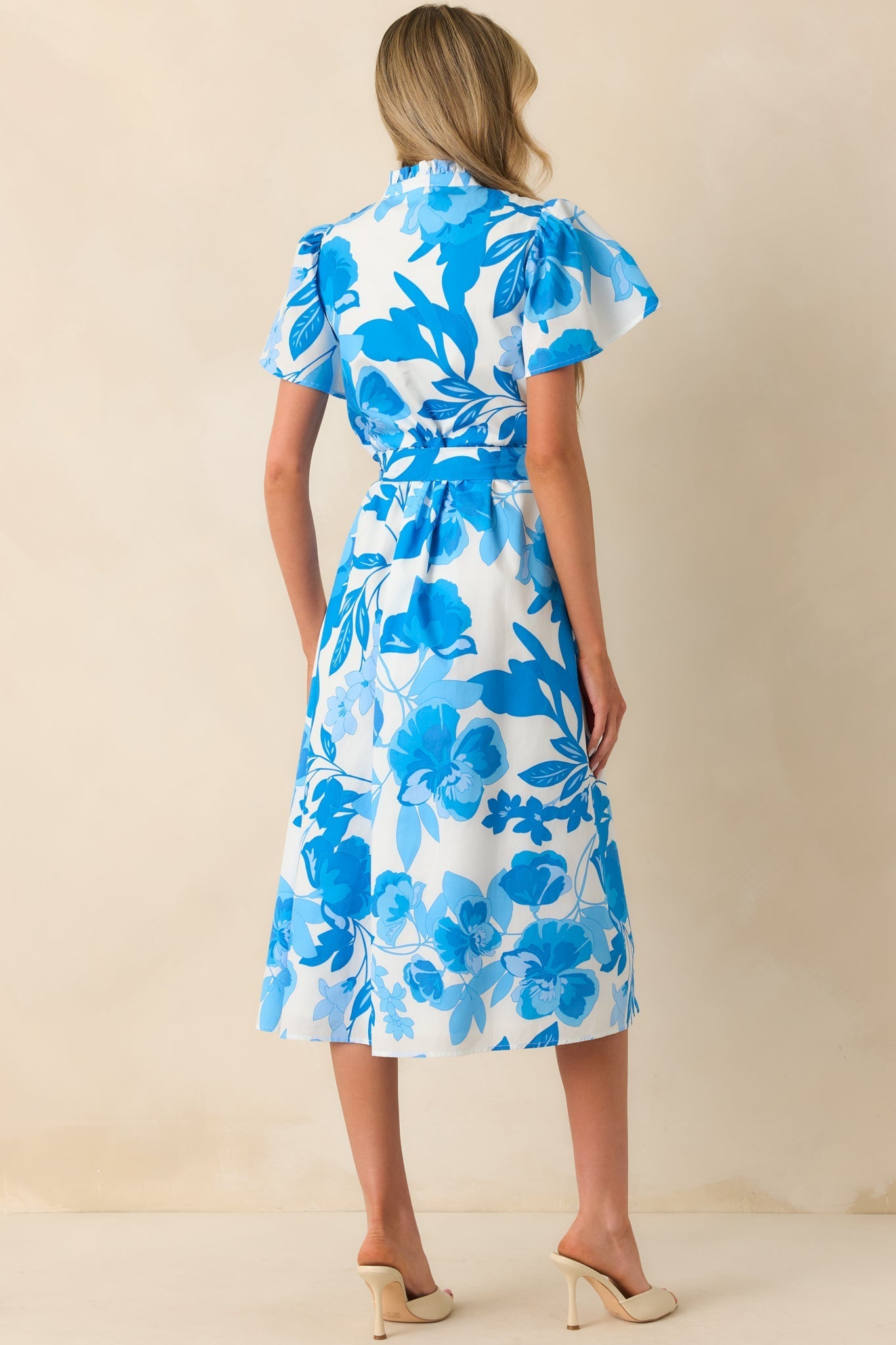 Happened So Naturally Blue Floral Print Cotton Midi Shirt Dress