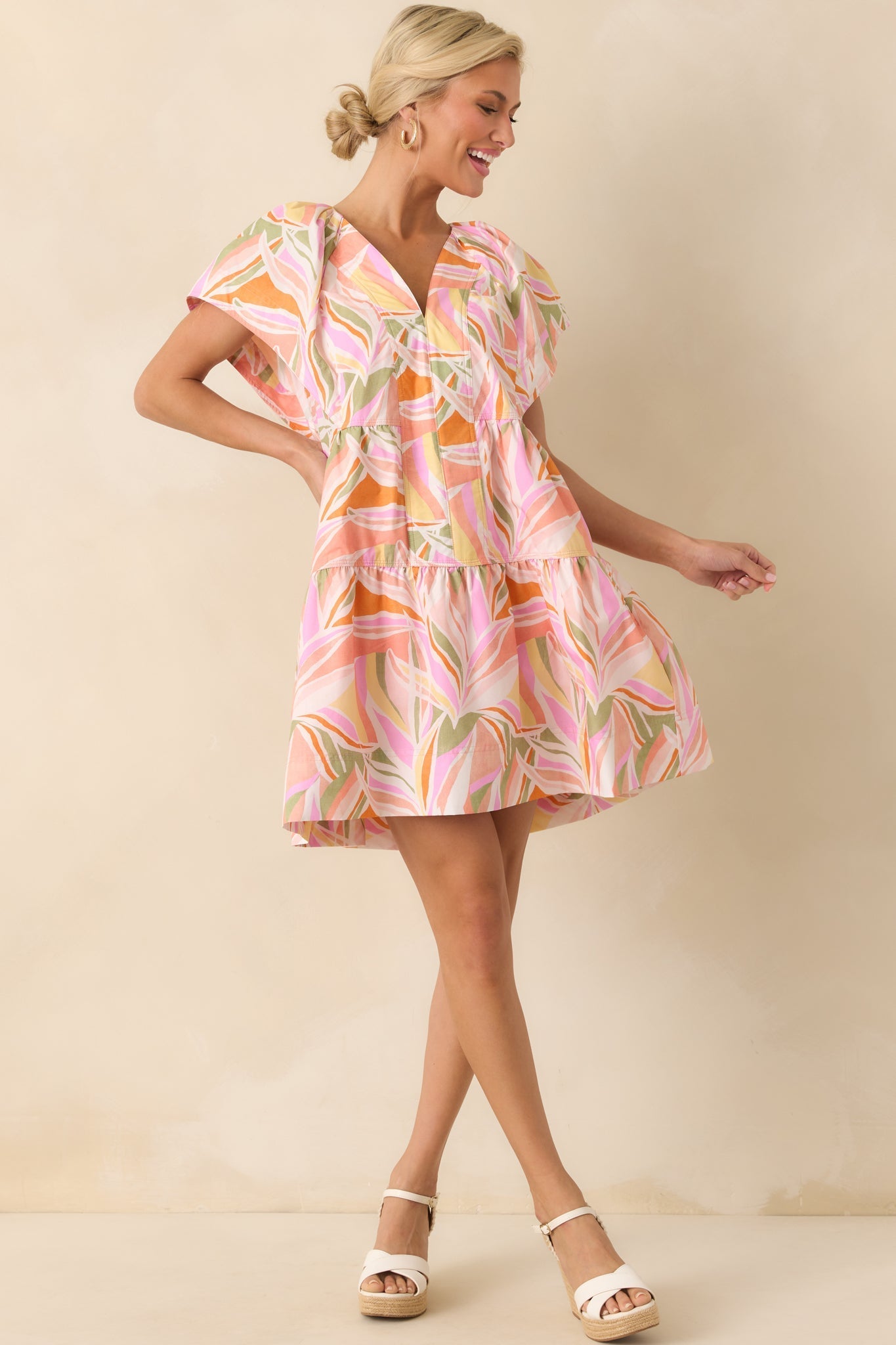 Too Cute To Care Light Pink Abstract Floral Print Cotton Mini Dress