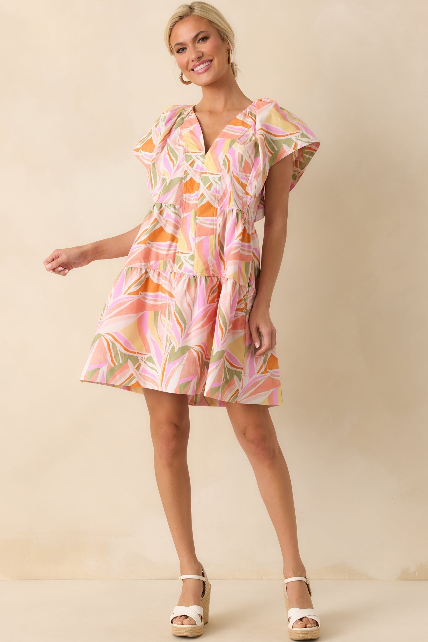 Too Cute To Care Light Pink Abstract Floral Print Cotton Mini Dress