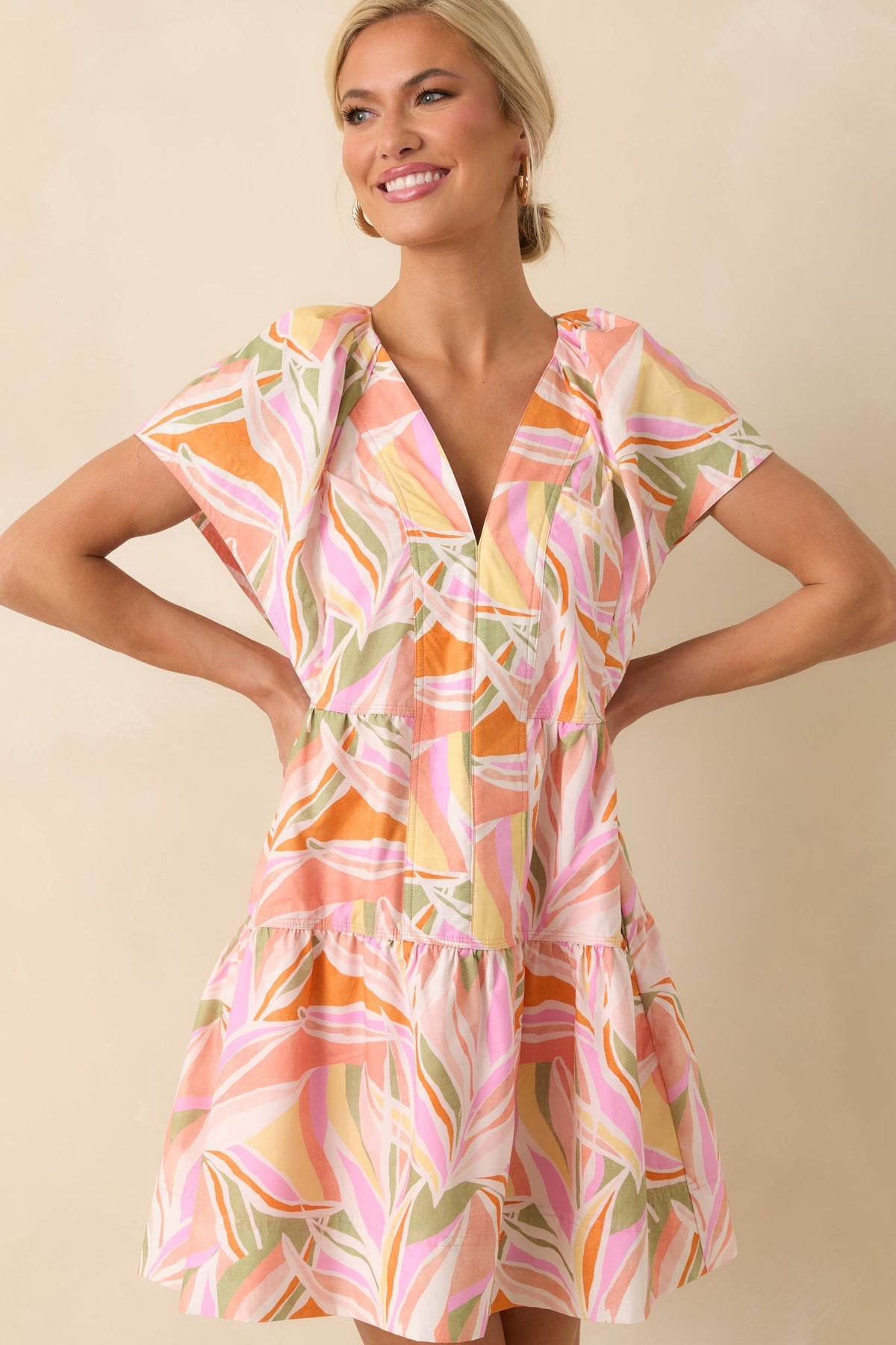 Too Cute To Care Light Pink Abstract Floral Print Cotton Mini Dress