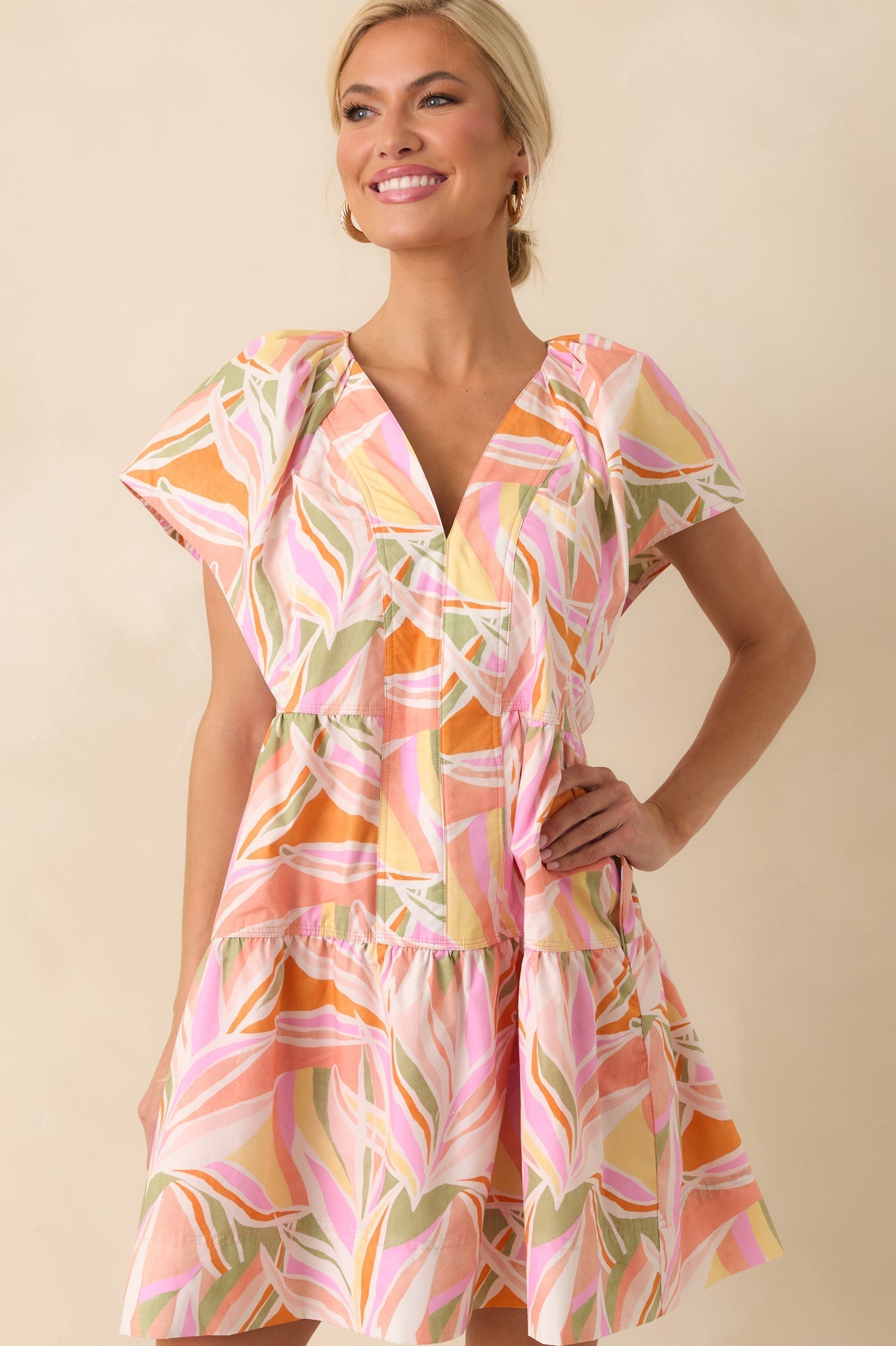 Too Cute To Care Light Pink Abstract Floral Print Cotton Mini Dress