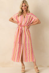 I Could Never Forget You Pink Stripe Rayon Maxi Shirt Dress