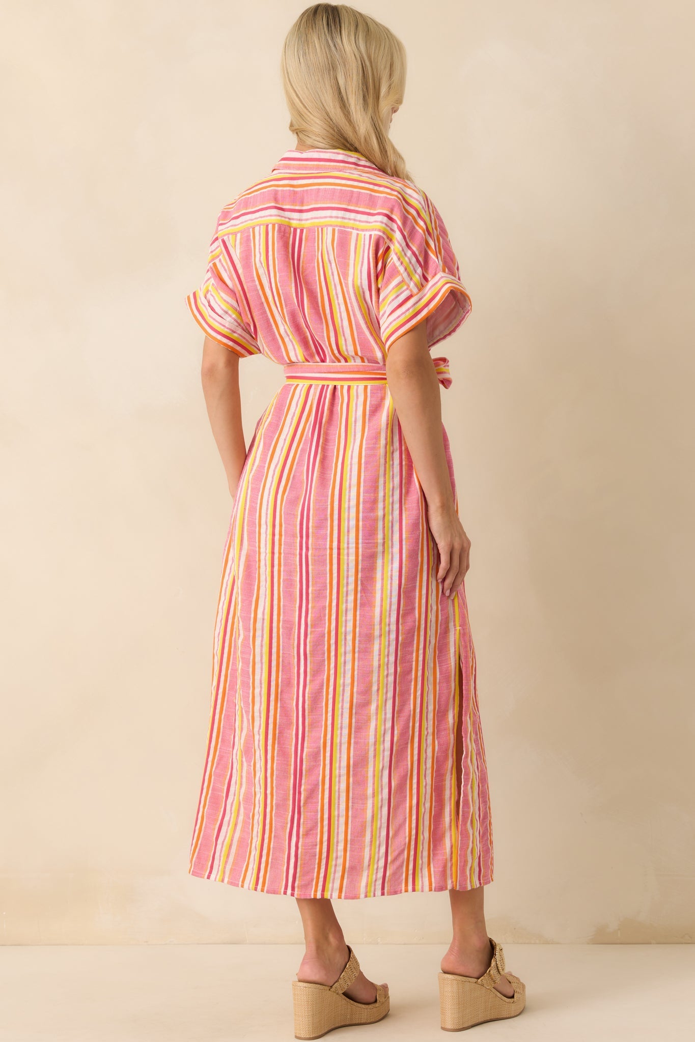 I Could Never Forget You Pink Stripe Rayon Maxi Shirt Dress