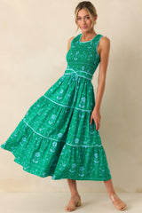 Making Sweet Memories Kelly Green Floral Print Cotton Maxi Dress