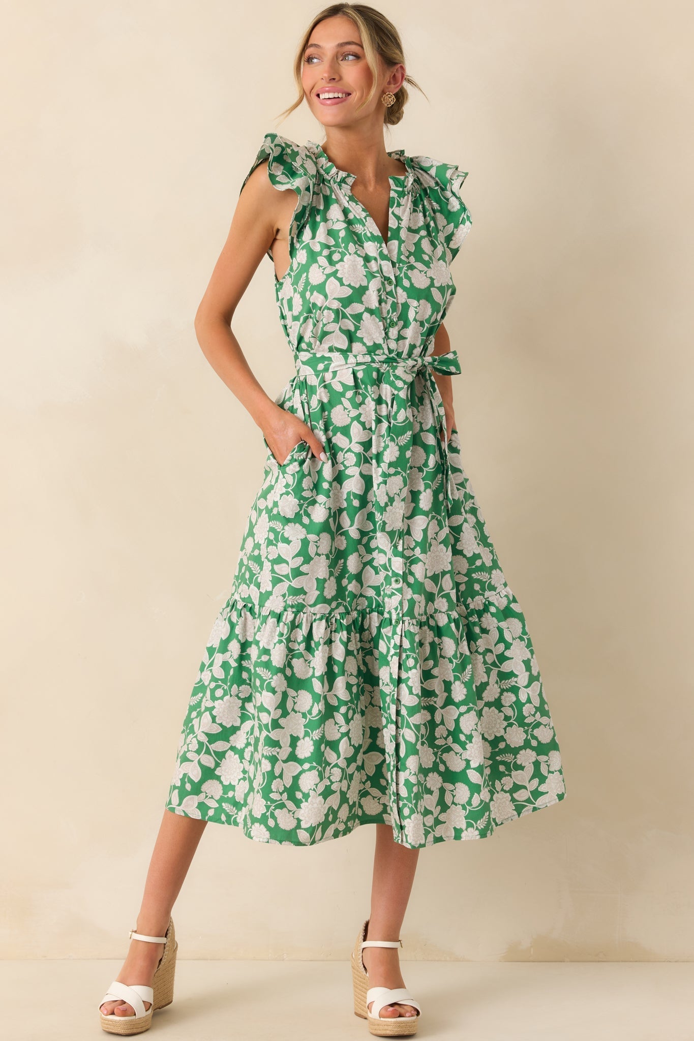Anything I Want Green Floral Print Cotton Maxi Dress