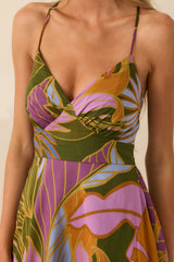 Making Today Mine Olive Green Multi Floral Print Cotton Maxi Dress