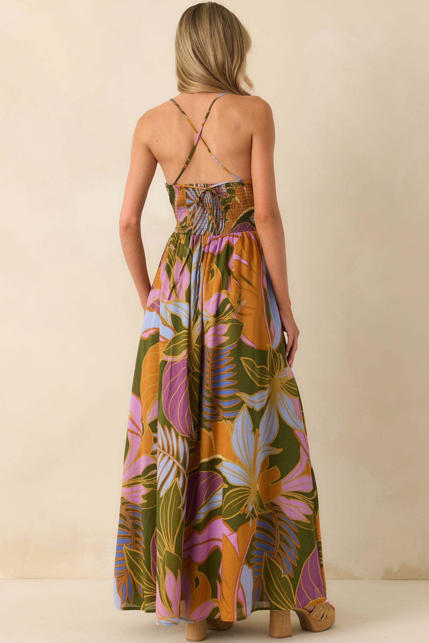 Making Today Mine Olive Green Multi Floral Print Cotton Maxi Dress