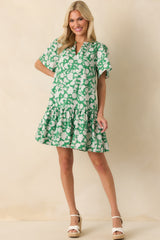 Where It All Begins Green Floral Print Cotton Mini Dress