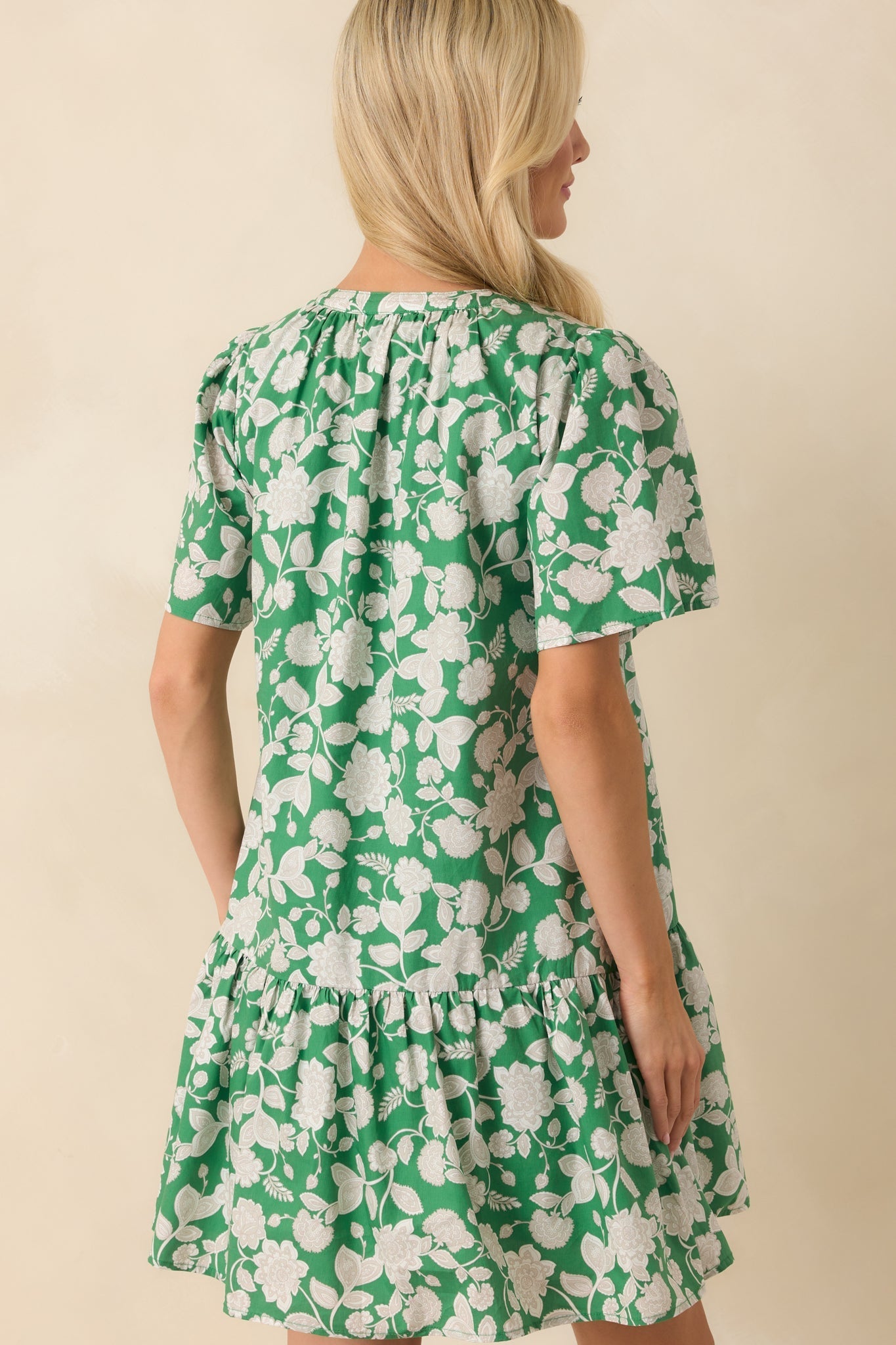Where It All Begins Green Floral Print Cotton Mini Dress