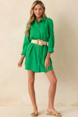 Wild At Heart Kelly Green Linen Blend Mini Shirt Dress