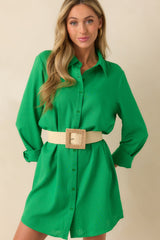 Wild At Heart Kelly Green Linen Blend Mini Shirt Dress