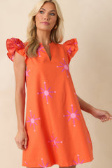 A Gentle Life Orange Floral Cotton Flutter Sleeve Mini Dress