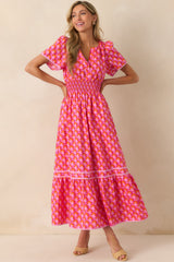 Doing Just Fine Pink Abstract Print Cotton Short Sleeve Maxi Dress