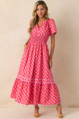 Doing Just Fine Pink Abstract Print Cotton Short Sleeve Maxi Dress