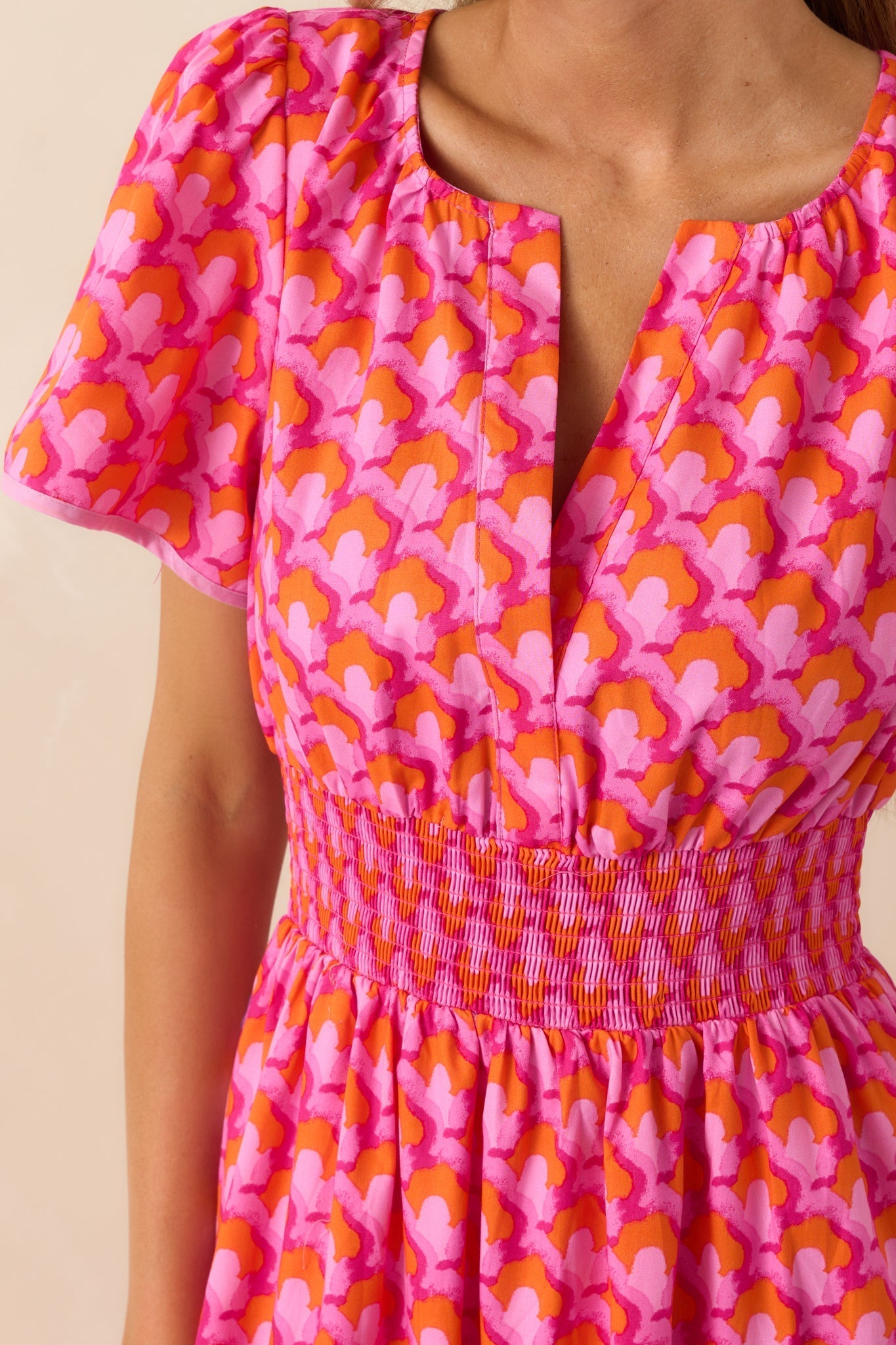 Doing Just Fine Pink Abstract Print Cotton Short Sleeve Maxi Dress