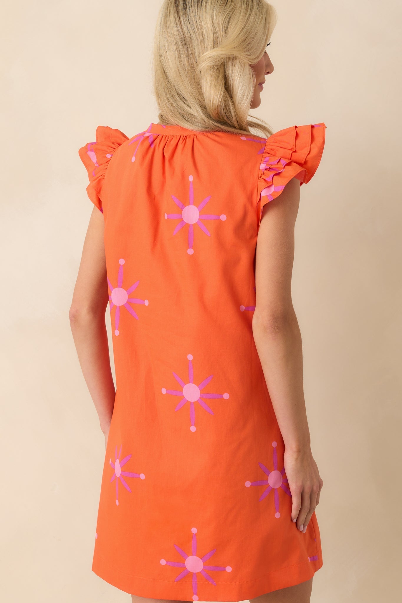 A Gentle Life Orange Floral Cotton Flutter Sleeve Mini Dress