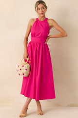 Going The Right Way Fuchsia Pink Cotton Halter Maxi Dress