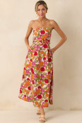 Sweetness To Spare Pink Fruit Print Cotton Strapless Maxi Dress