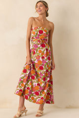 Sweetness To Spare Pink Fruit Print Cotton Strapless Maxi Dress